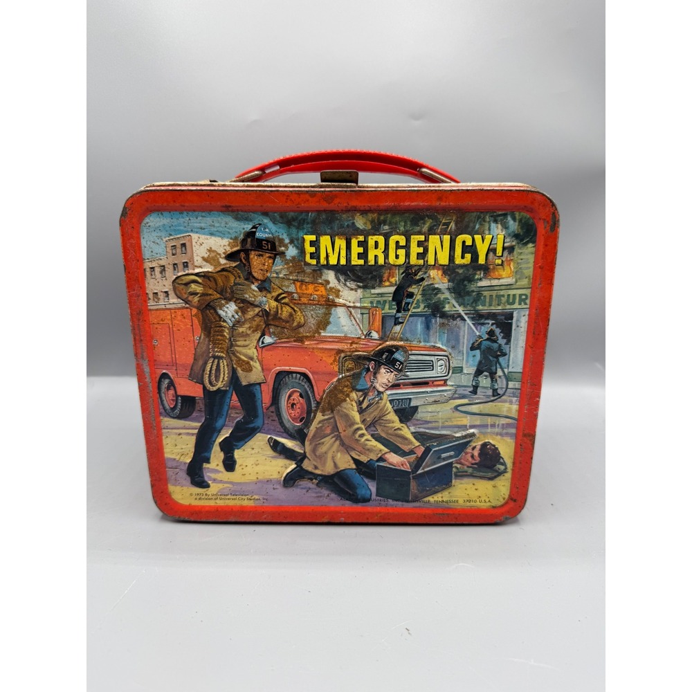Vintage 1973 Emergency! TV Show Metal Lunch Box Aladdin Industries Red 70s Retro